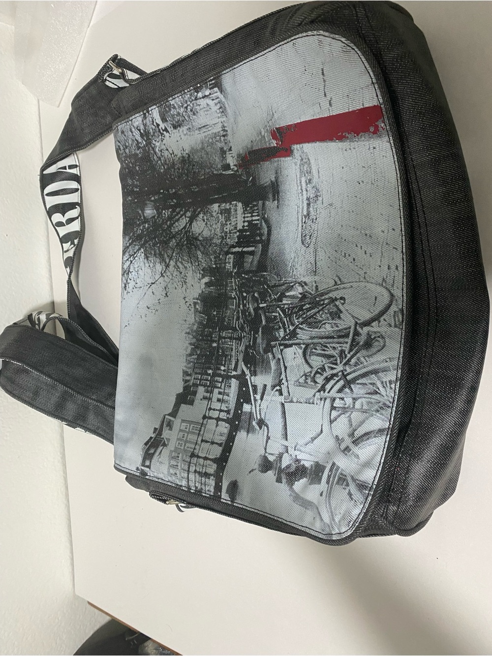 Black & Gray Photo-Print Messenger Bag